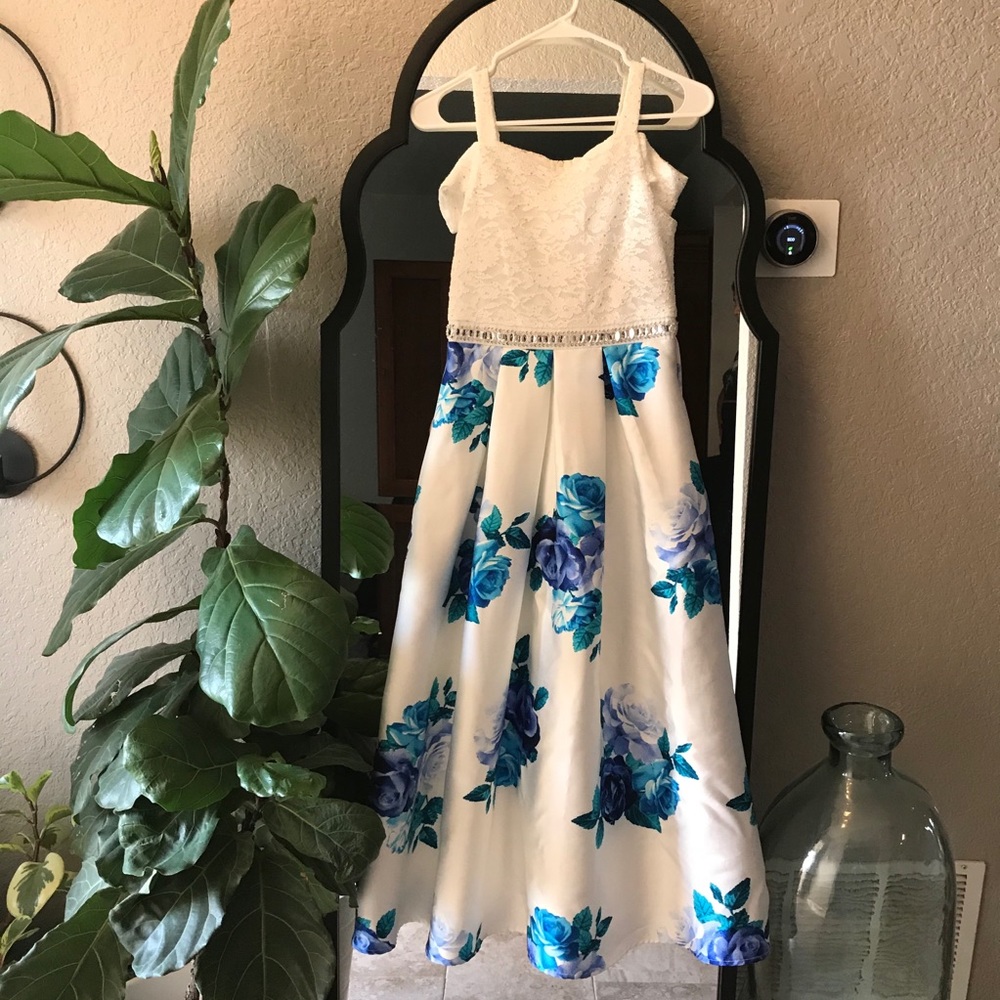 2/$25 blue floral formal flower girl gown